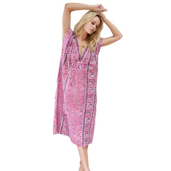Emerson Fry Francina Caftan Rose Lurex One Size Vacation Resort Wear Boho - Picture 10 of 10